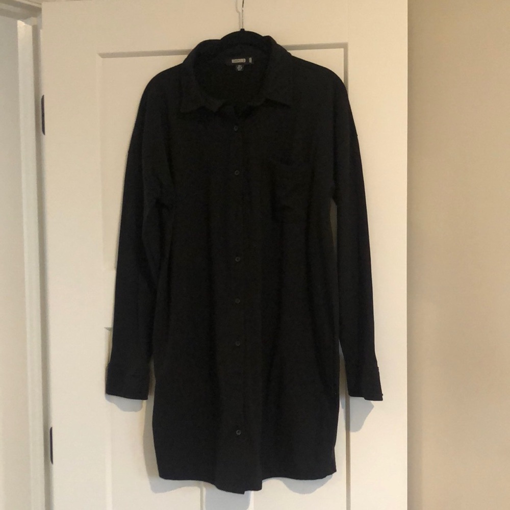 Black, long sleeve, button front t-shirt dress, size US4